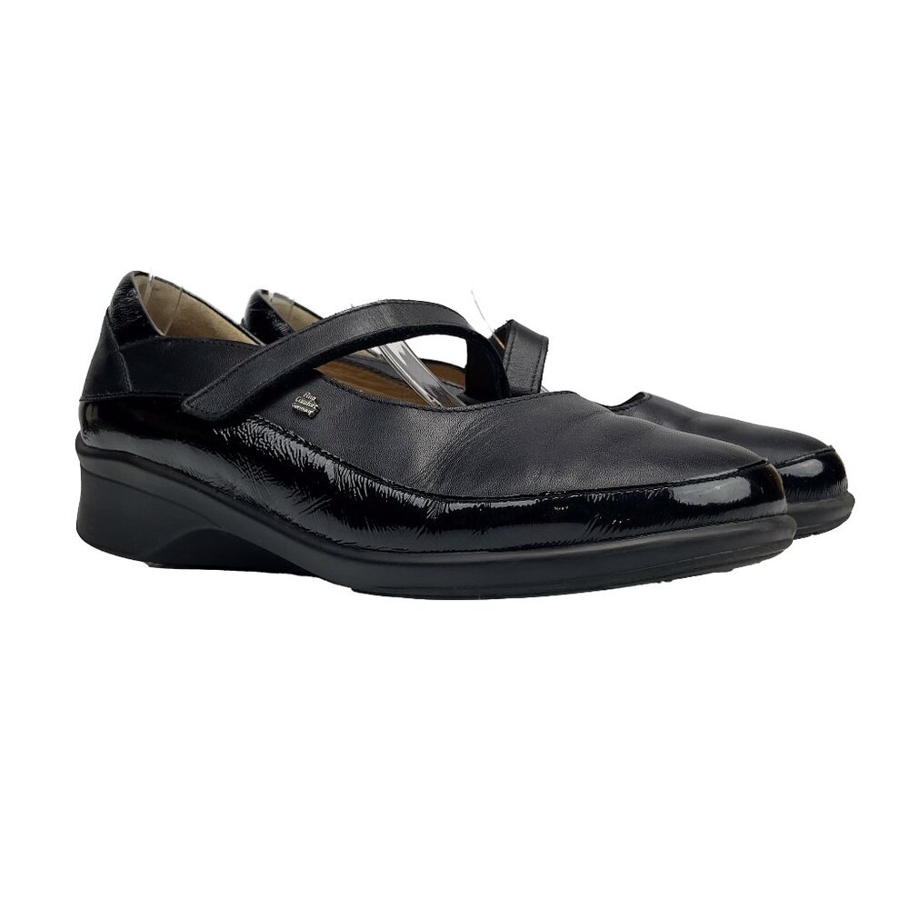 FINN COMFORT Modern Mary Jane Velcro Strap Black Leather Shoes Size 9 - 40